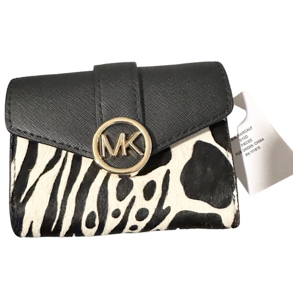 Michael Kors Handbags - Michael Kors Carmen Leather Haircalf Medium Flap Bifold Wallet Bag Black, NWT